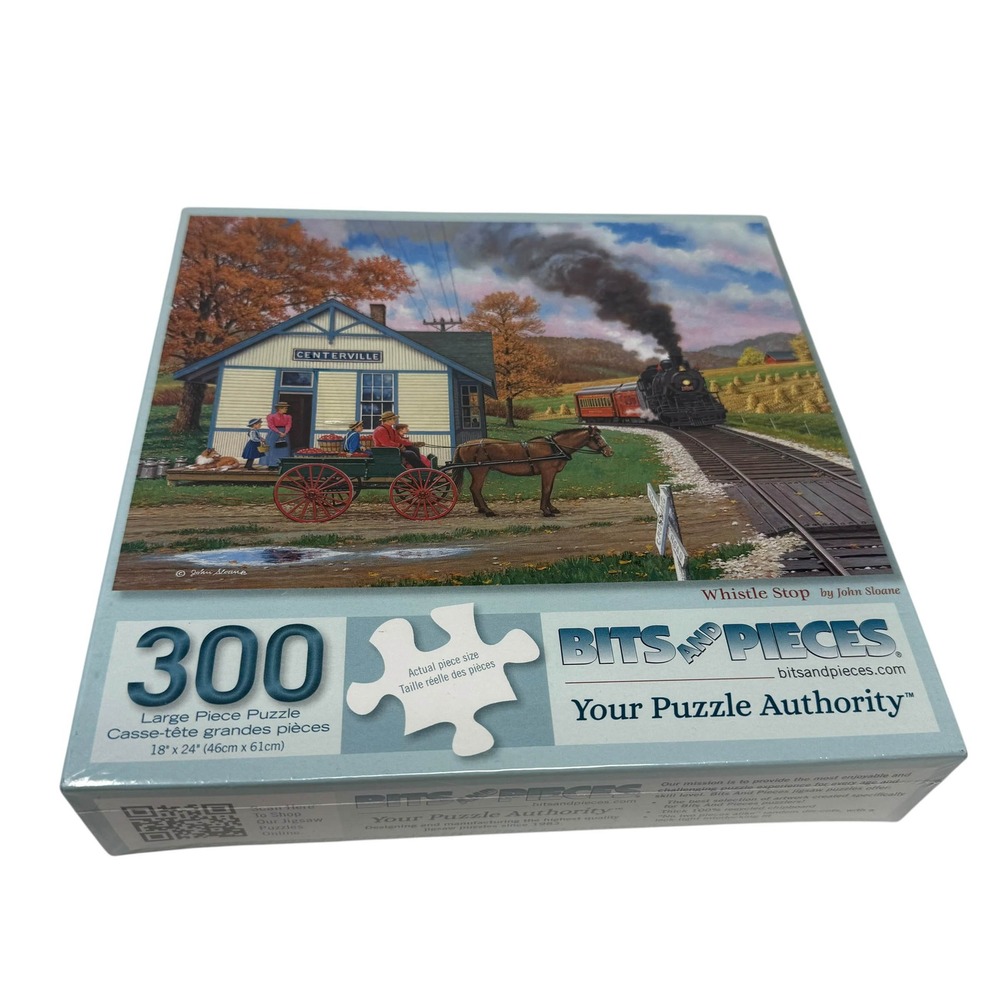 Bits and Pieces 300 Large Piece Puzzle Whistle Stop John Sloane Train 44149 NEW
